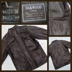 Mens L Oakwood brown leather coat